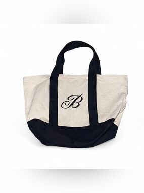 Port and Company White & Black LL Bean Style Tote Bag w/ Embroidered B